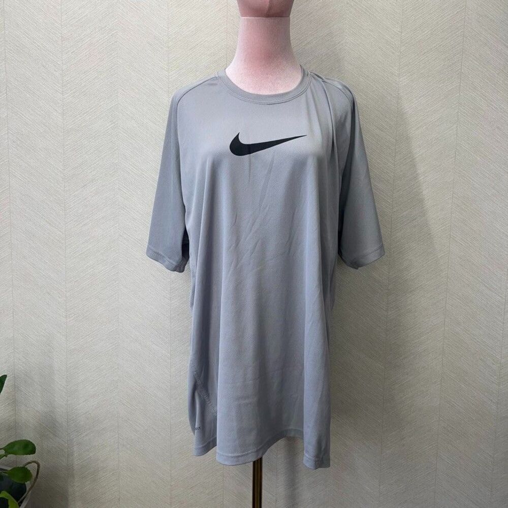 Nike Dye Fit Raglan Sleeve Big Logo Light Gray Activewear T-Shirt Mens Size XXL